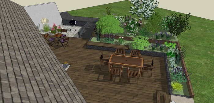 Modifier la terrasse aux abords des pièces de vie en utilisant les niveaux du terrain existant. - LANGUEUX 0