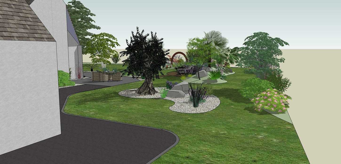 Suite à la division du terrain, l’objectif est de re- paysager le jardin restant en tenant compte des nouvelles limites en utilisant des blocs de roches existants. - BOBITAL hellouvry7