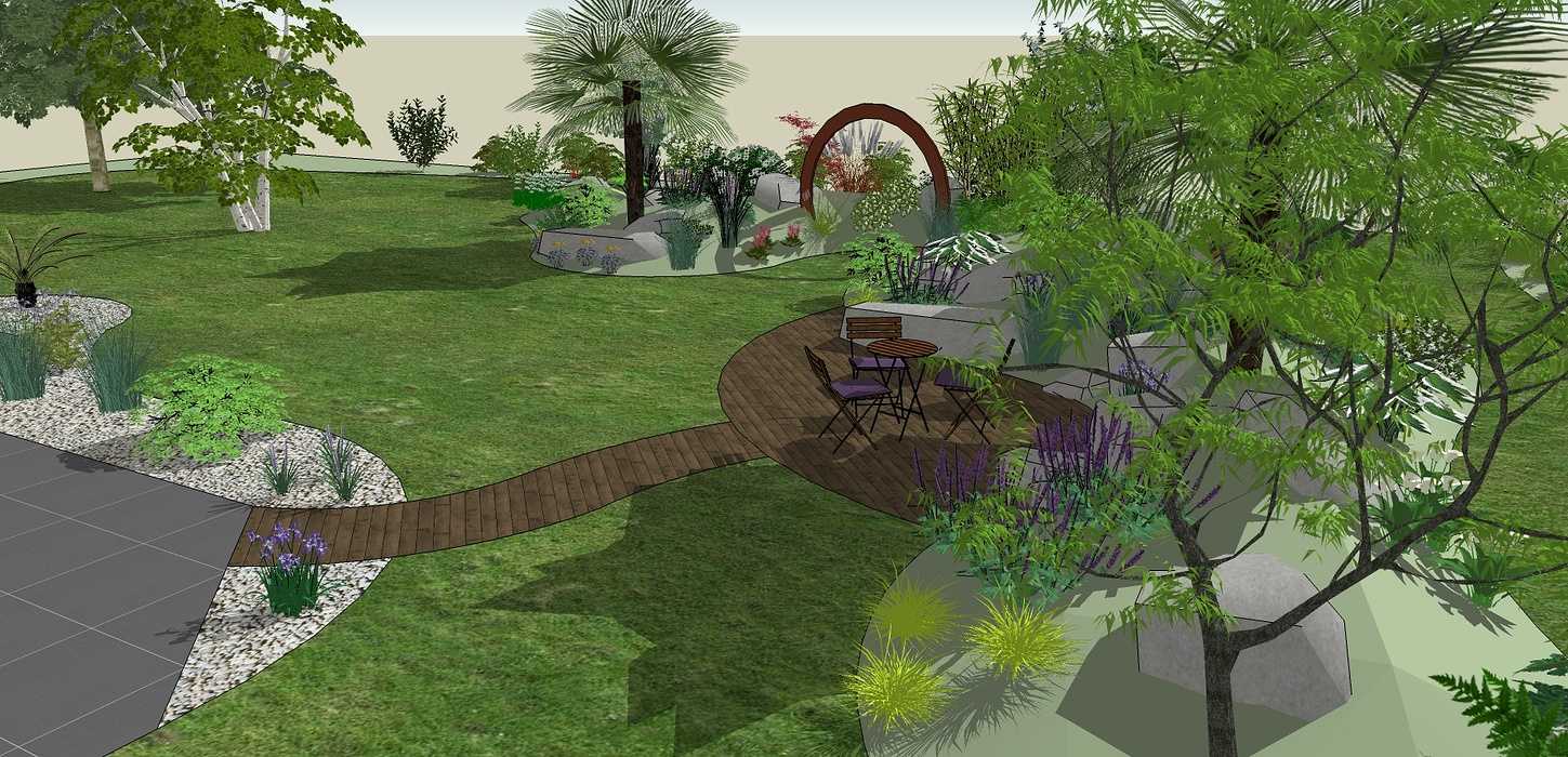 Suite à la division du terrain, l’objectif est de re- paysager le jardin restant en tenant compte des nouvelles limites en utilisant des blocs de roches existants. - BOBITAL 0